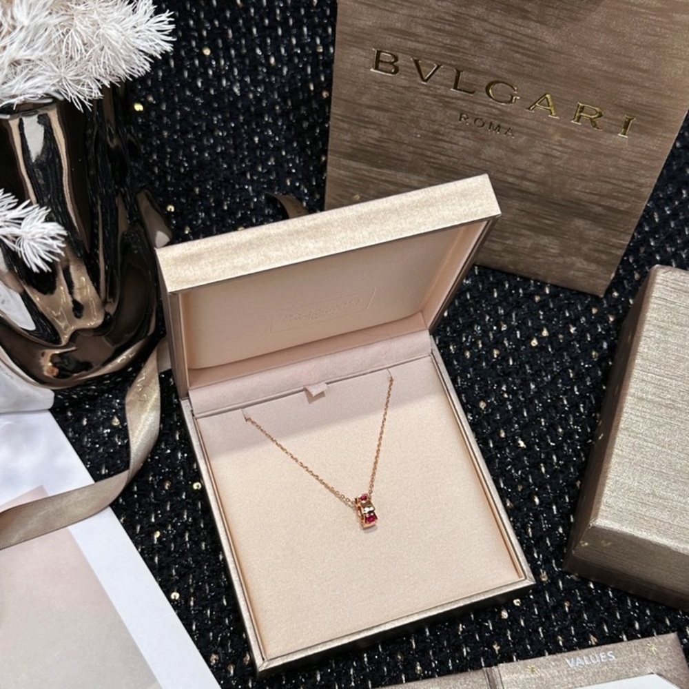 Bulgari Rose Gold Necklace with Red Pendant and Chain Detail - Picture 1 of 8